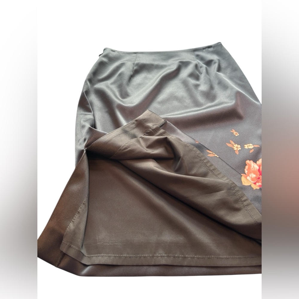 Le Château Y2K Vintage Black Floral Satin Pencil Skirt Side Slit 00 Spring XXS - Picture 6 of 13